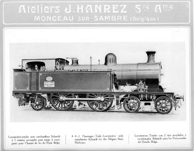 <b>Locomotive-tender avec surchauffeur Schmidt à 2 essieux accouplés pour trains à voyageurs</b><br>pour Chemin de fer de l'Etat Belge
